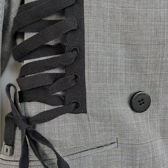 MO&Co Plaid Corset Detail Wool Blend Blazer - Picture 5 of 5